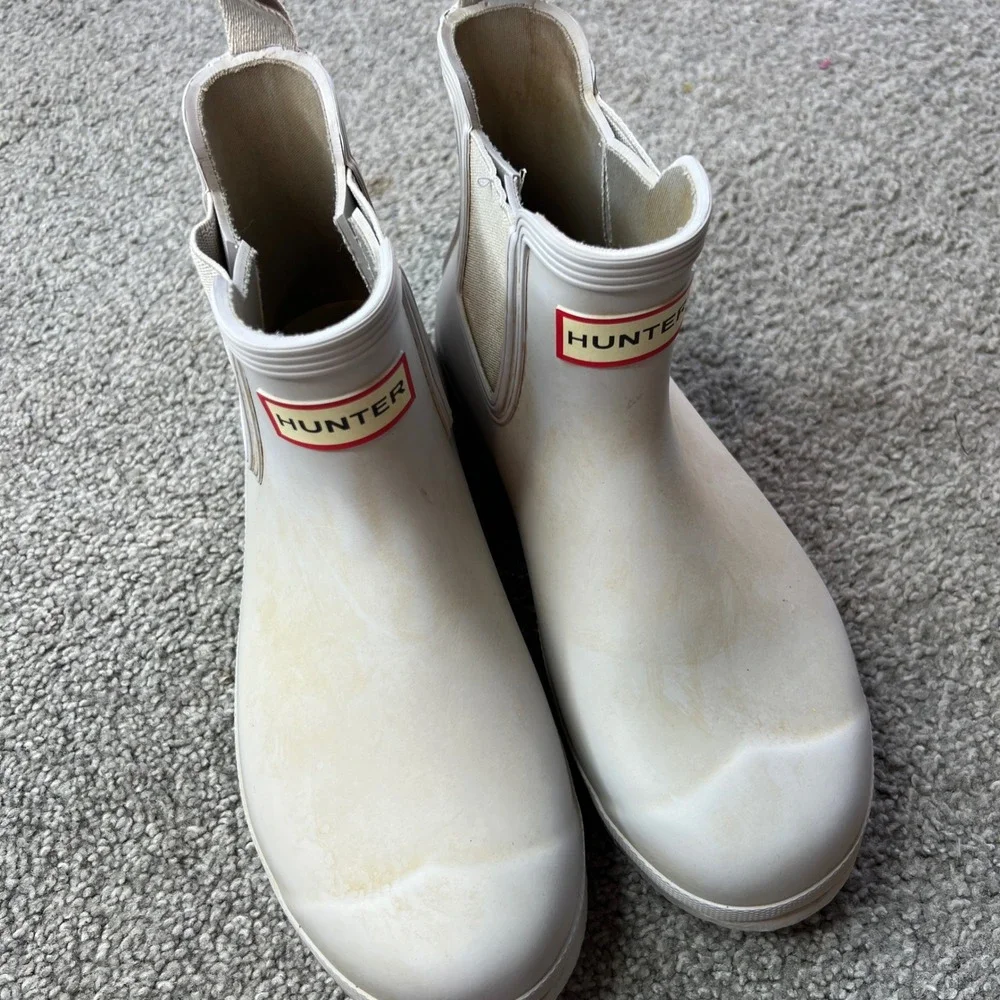 Hunter boots Womens 6 Cream‎ White Rubber Chelsea Rain Boots Ankle Mid Calf